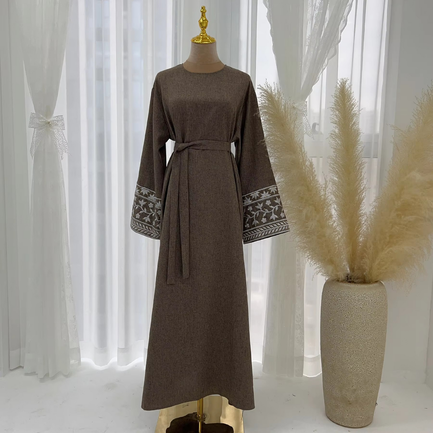Embroidered Linen Abaya