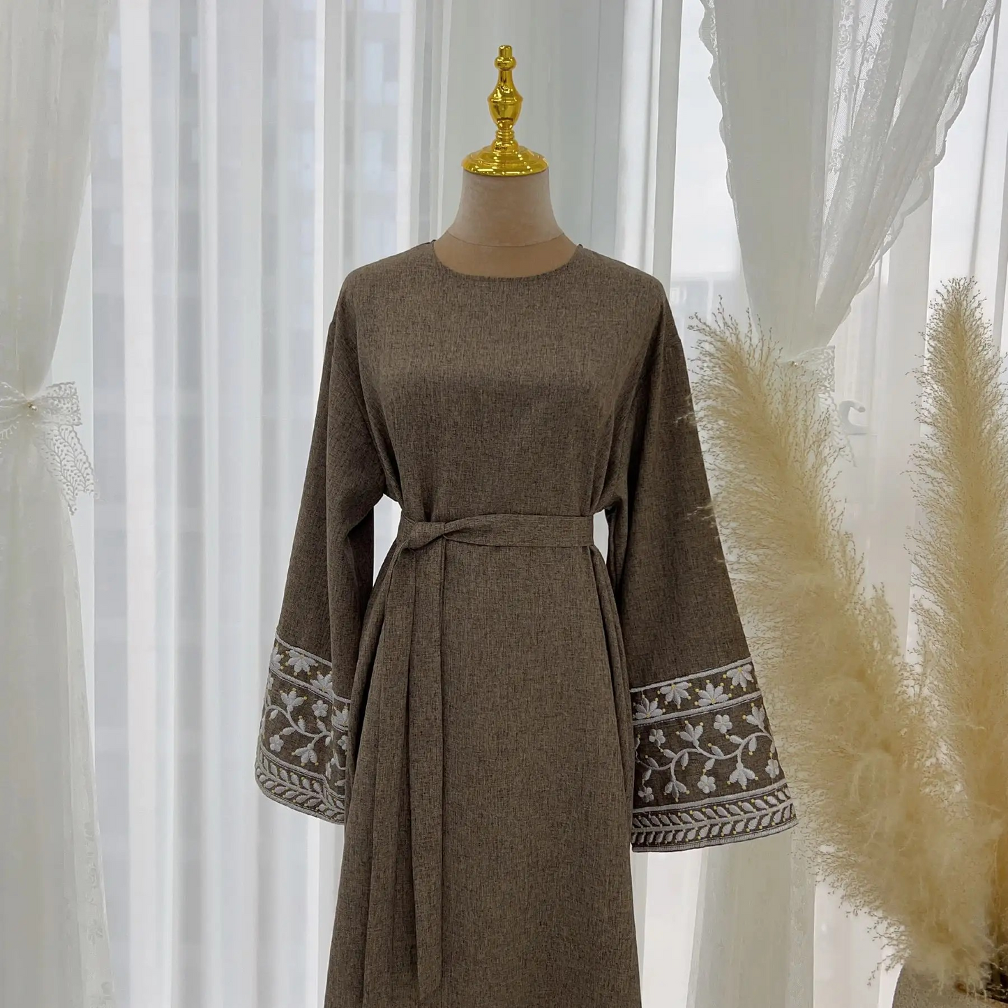 Embroidered Linen Abaya