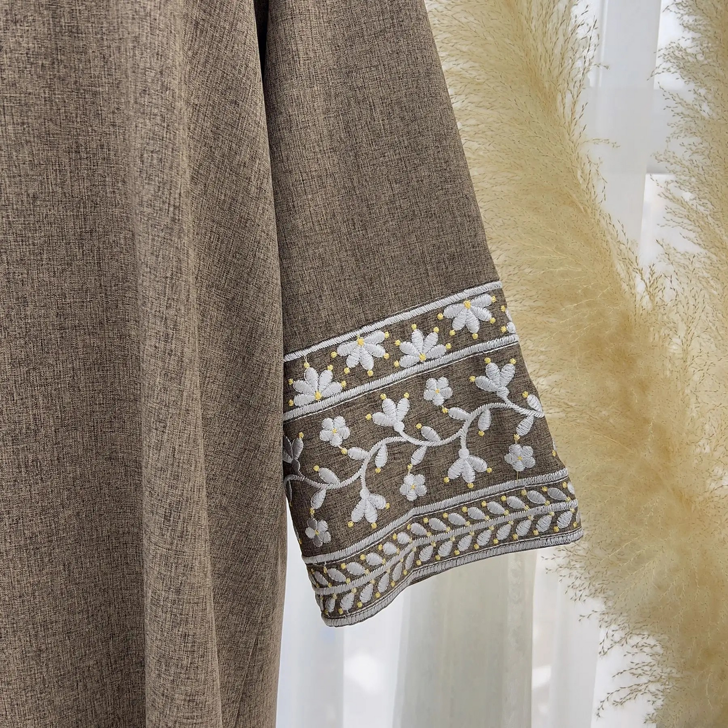 Embroidered Linen Abaya
