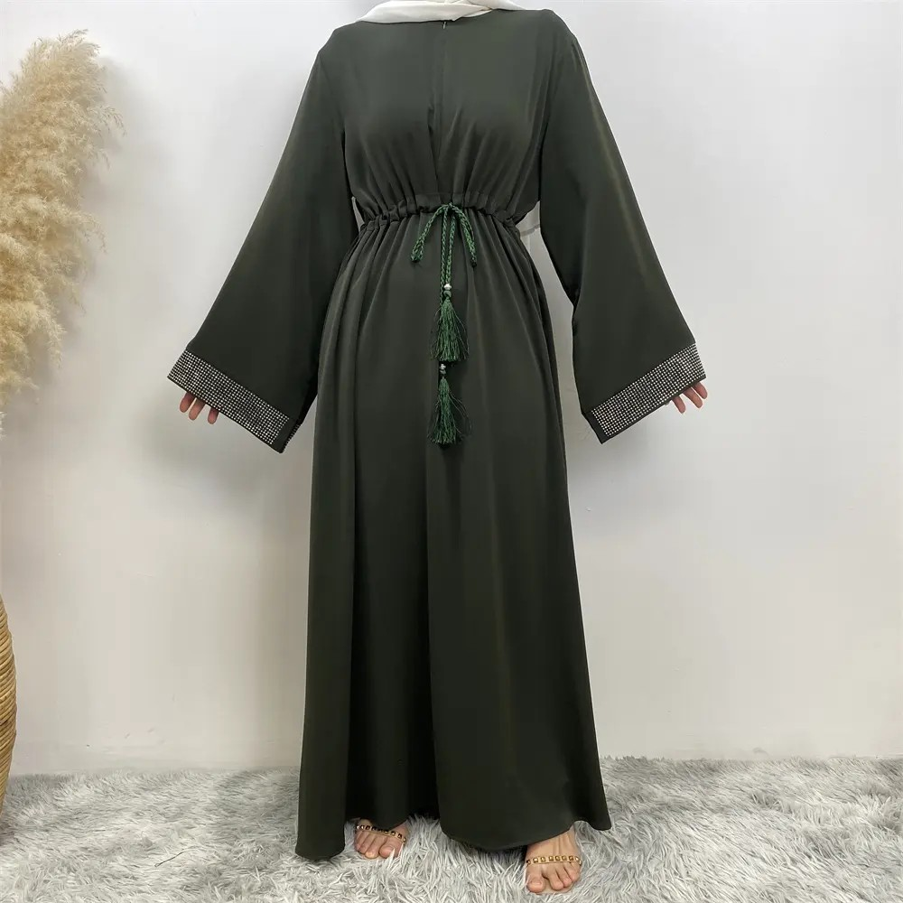 Elegant Abaya with Shiny Diamond Sleeves