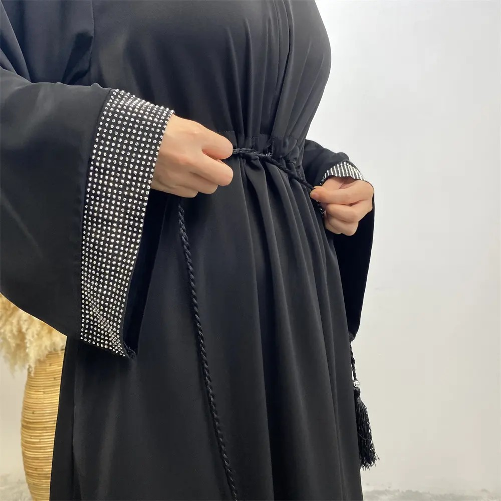 Elegant Abaya with Shiny Diamond Sleeves