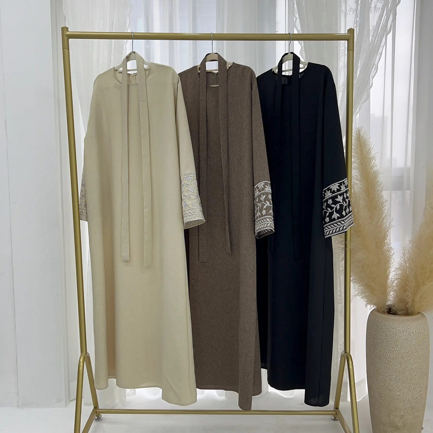 Embroidered Linen Abaya
