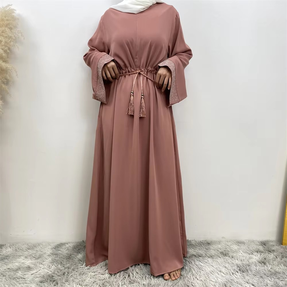 Elegant Abaya with Shiny Diamond Sleeves